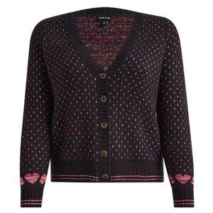 Torrid Women's Pink Hearts V Neck Button Cardigan Sweater Sz 2 (18/20) Valentine